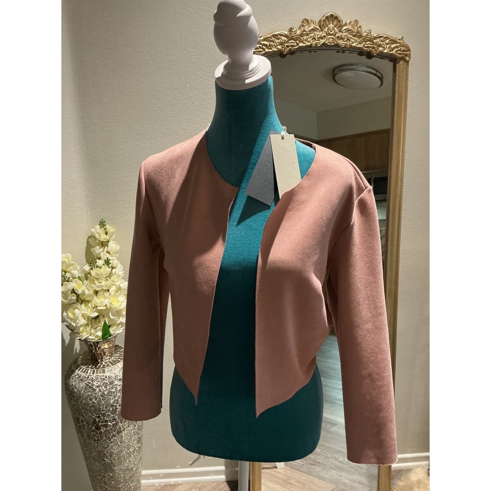 New Faux Suede Cropped Bolero Jacket Dusty Rose Pink Open Front Shrug Blazer